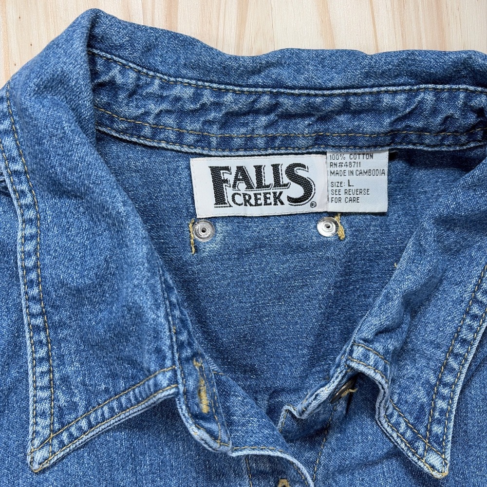 Falls Creek Denim Shirt Dress Women's Large Button Front Short Sleeve Vintage - Picture 2 of 6